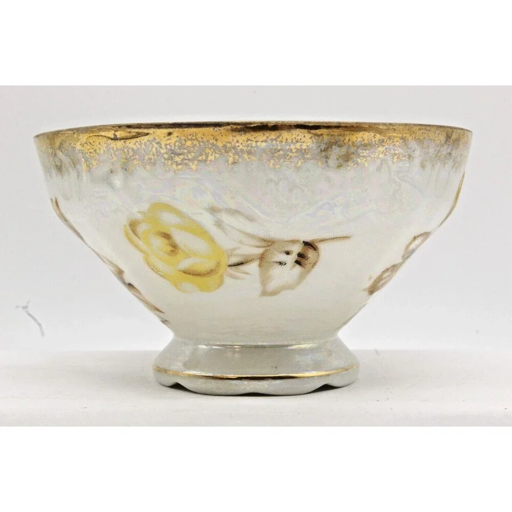 Lusterware Yellow Rose Tea Cup and Saucer Set Reticulated Hearts Japan Vintage